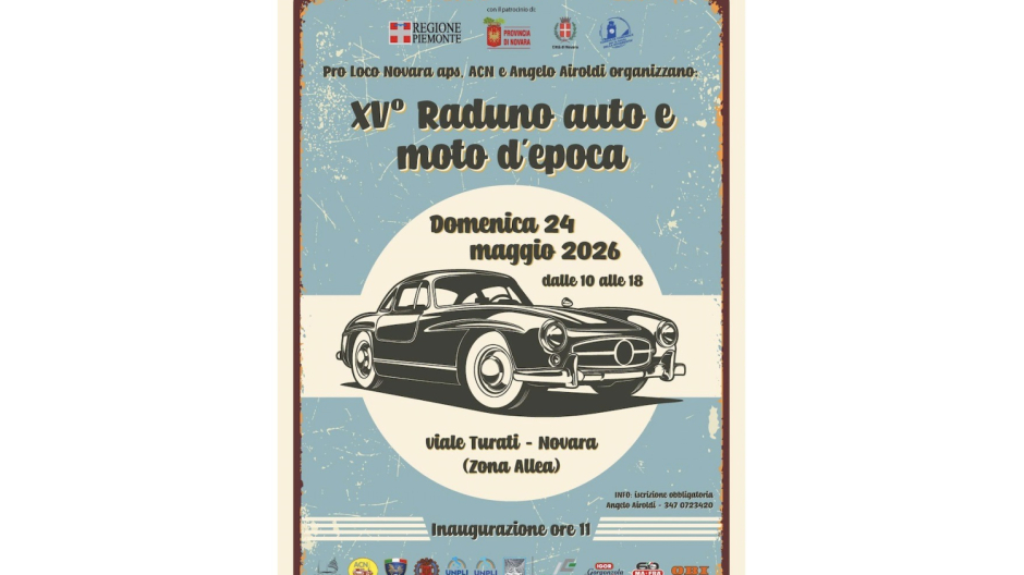 Novara, il 24 maggio la 15^ edizione del Raduno auto e moto d’epoca